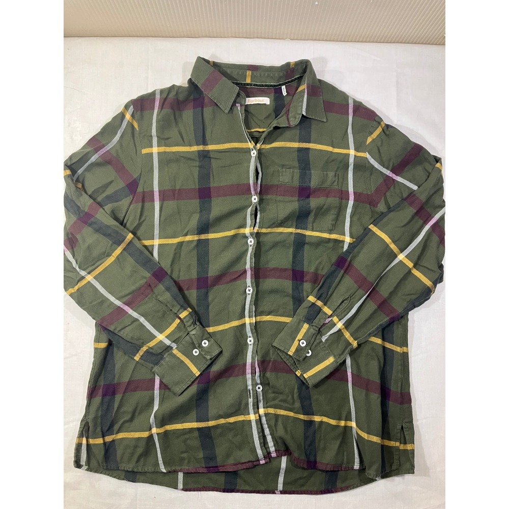 Barbour Oxer Check Shirt Mens US 12 Olive Green Plaid‎ Cotton Button Up Portugal